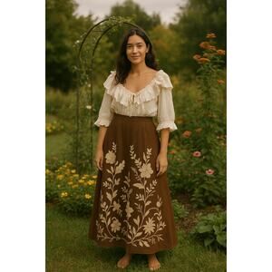 Made in Italy Cotton gauze Ruffle Peasant Top Boho Cottagecore Poet Blouse Med